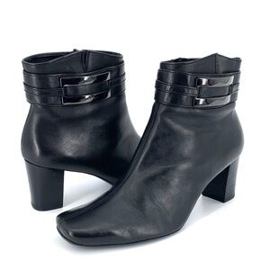 Gabor Black Buttery Soft Leather Ankle Boots with Gunmetal Buckle Sz 9.5